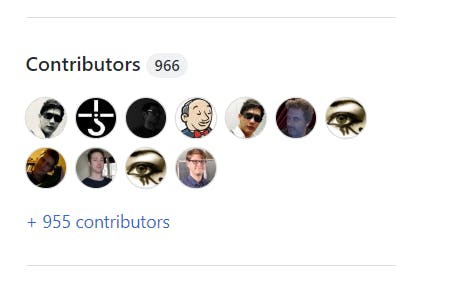 List of contributors for Metasploit, counting at least 966 contributors at the time of writing.