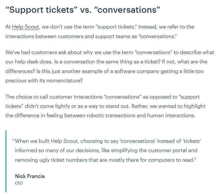Helpscout calls "support tickets" "conversations"