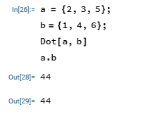 Dot/Scalar Product in Wolfram Mathematica.