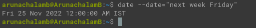 Linux terminal command to find the date of the given day