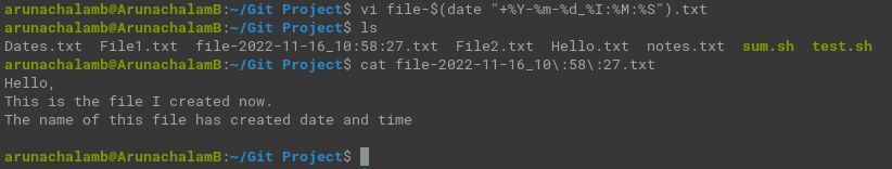 Terminal command to create a file with date and time