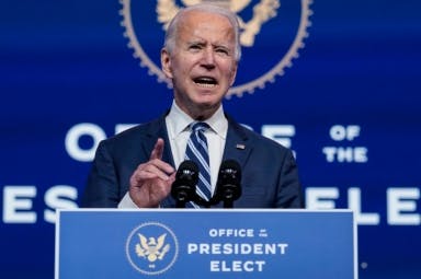 President-elect Joe Biden speaks at The Queen theater, Tuesday, Nov. 10, 2020, in Wilmington, Del. (AP Photo/Carolyn Kaster)