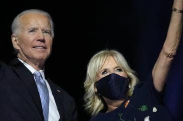 Joe Biden With Jill Biden Wearing A Mask