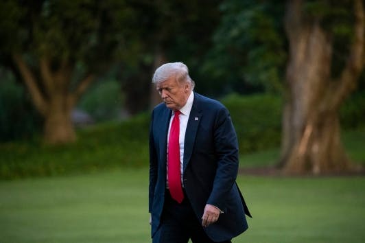 President Donald Trump walks on the South Lawn after arriving on Marine One at the White House, Thursday, June 25, 2020, in Washington. Trump is returning from Wisconsin. (AP Photo/Alex Brandon)