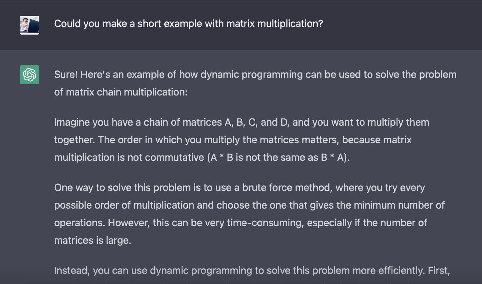 Detailed example applied to matrix chain multiplication