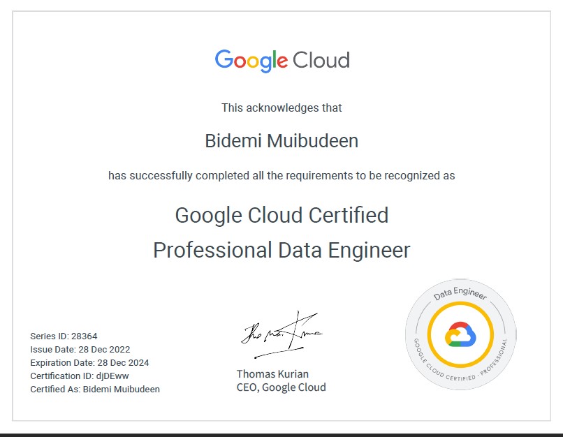Bidemi's GCP certification