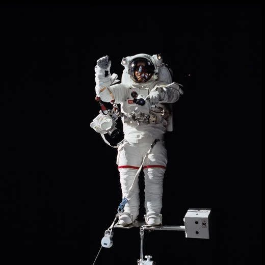 First rule of spacewalking: Make sure you're tethered. Credits: NASA