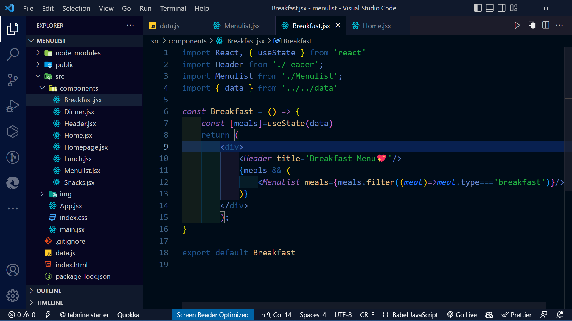 the code typed in vscode editor
