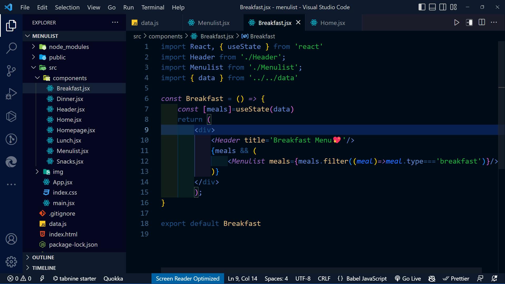 the code typed in vscode editor