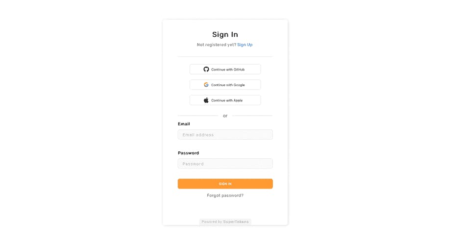 supertokens login form