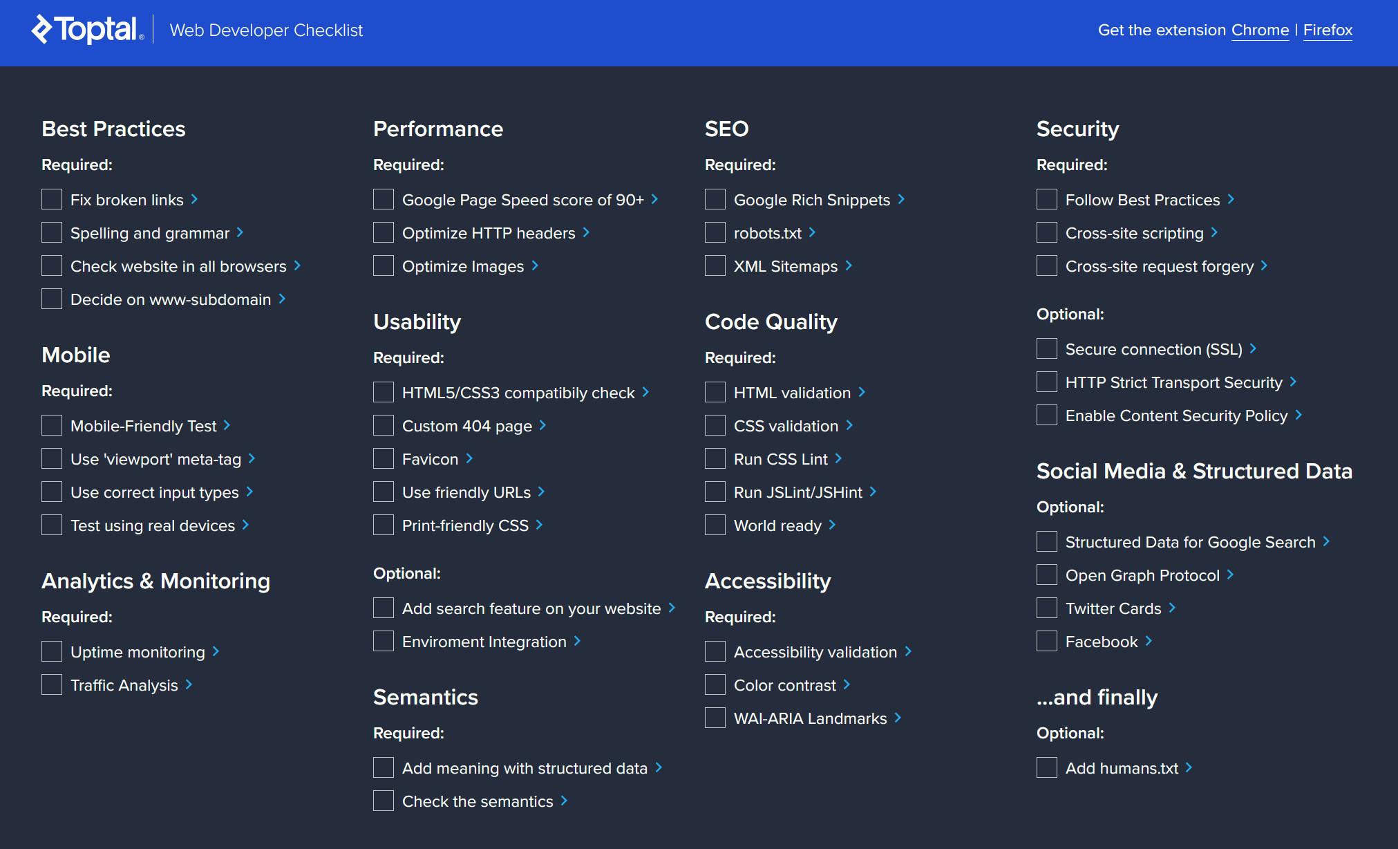 Toptal checklist homepage