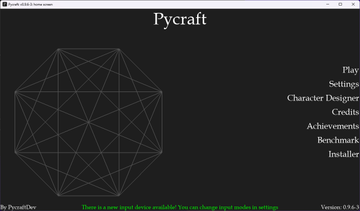 Pycraft's main menu