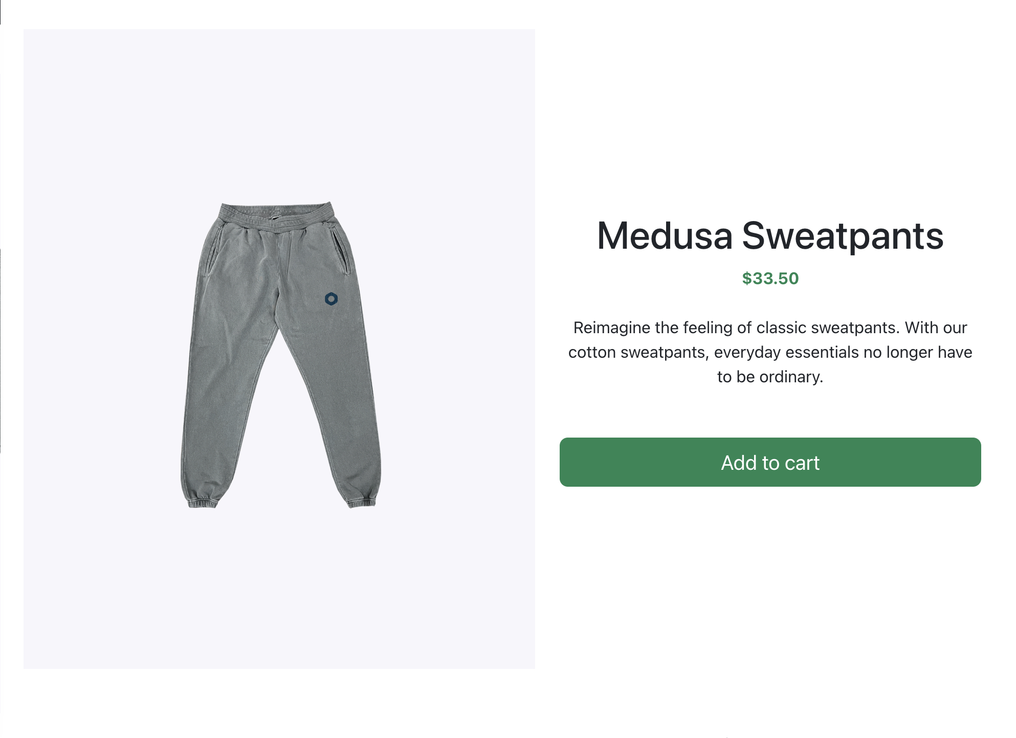 Product page for the Medusa Sweatpants