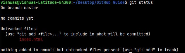 Output of the command git status