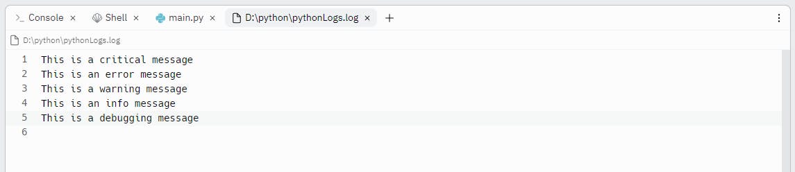 logs appearing in the log file