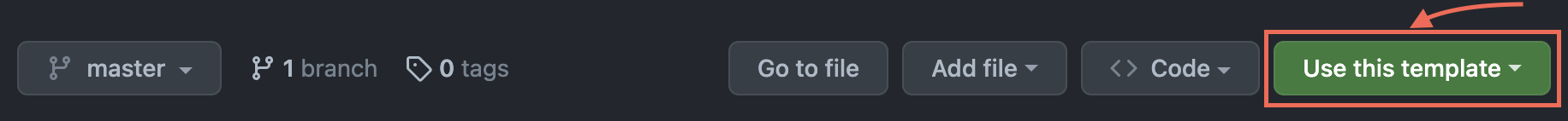 A screenshot of the "use template" button on GitHub