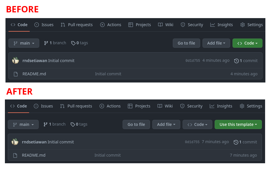 2.4 - before and after setup of a template repository