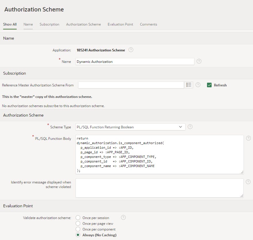 Screenshot showing the Dynamic Authorization configuration
