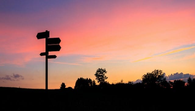 Silhouette of signposts at sunset/sunrise