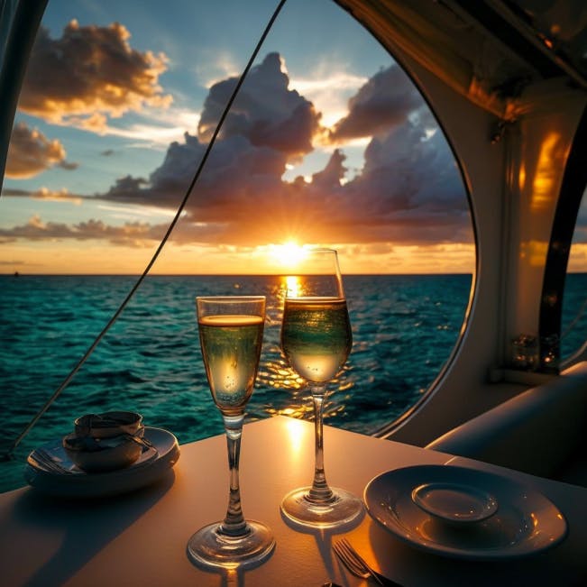 Sipping champagne on a private yacht in the Caribbean, watching the sun set over the crystal clear waters.