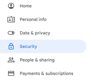 Sidebar in Manage your Google Account Page