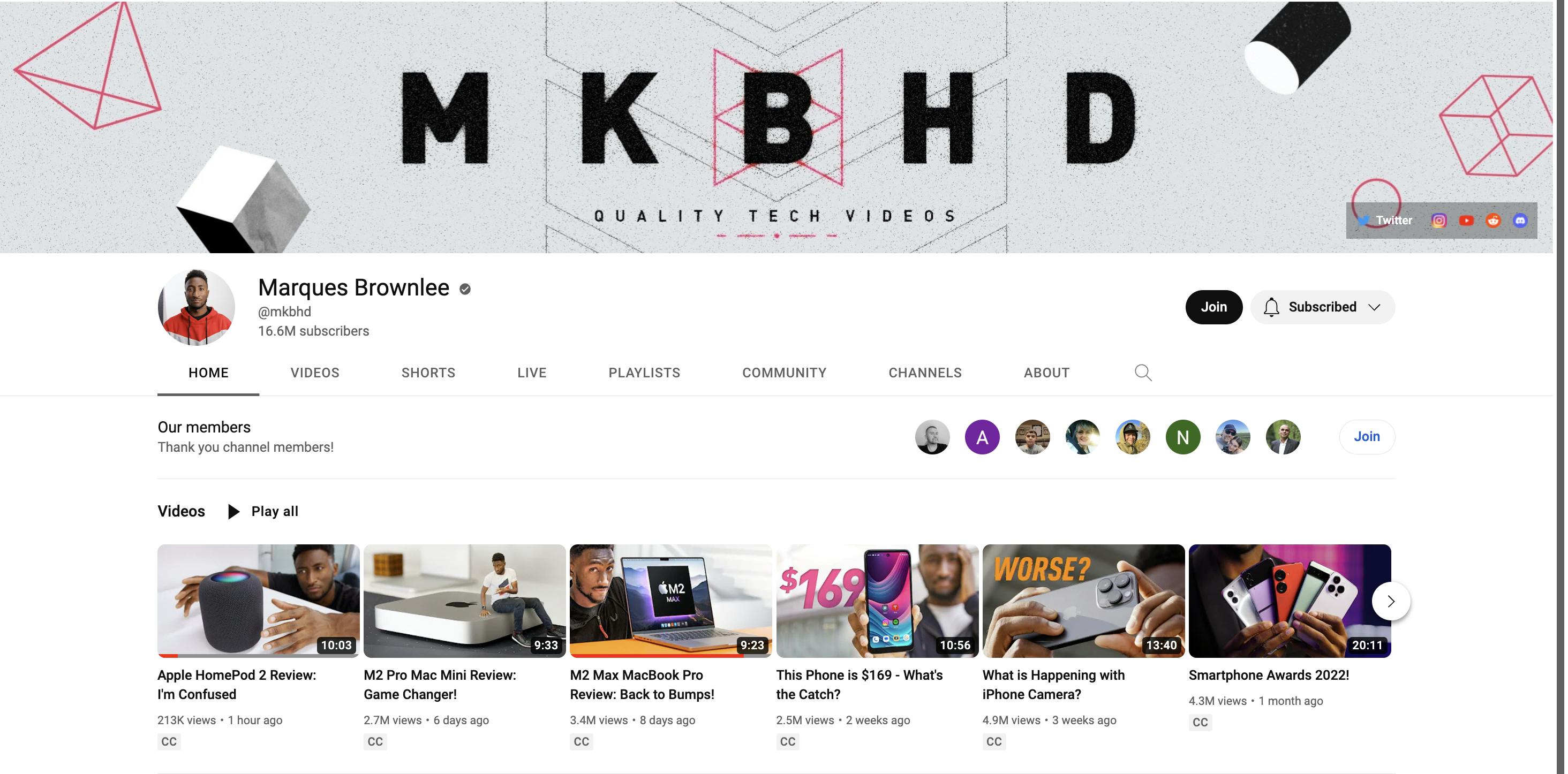 Screenshot of the MKBHD YouTube channel