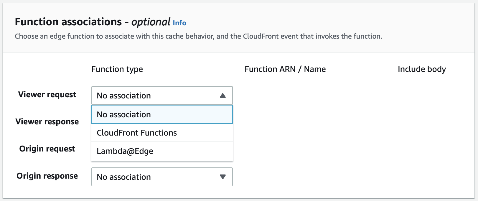 Function associations in CloudFront distribution