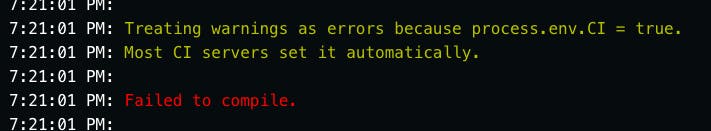 image of deployment log from netlify with an error message Treating warnings as errors because process.env.CI=true