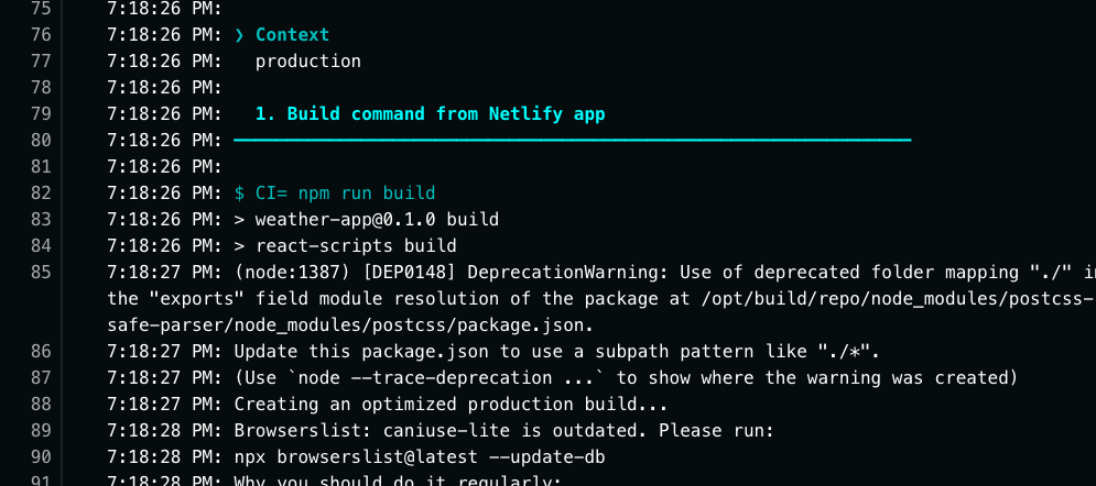 image of deployment log from Netlify with a success message Build command from Netlify app 