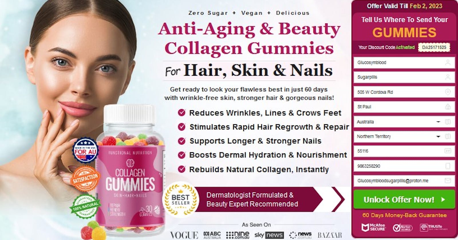 Functional Nutrition Collagen Gummies: # Dermatologist Aging Skin Care & Strong Nails Support Formula !