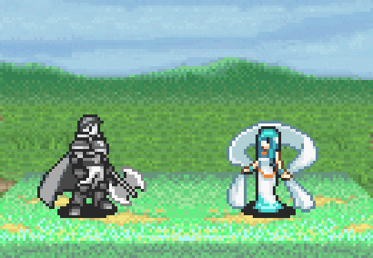 Ninian and Hector in Fire Emblem: The Binding Blade (FE7). In addition to inspiring them to move another turn, it is possible to increase the other character's stats.