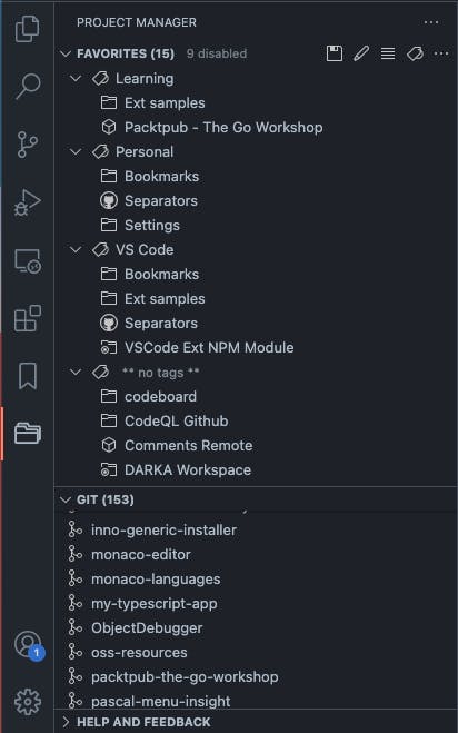 VS Code, Project Manager Extension