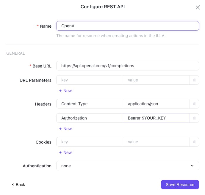 ​Create a REST API Resource to connect to OpenAI