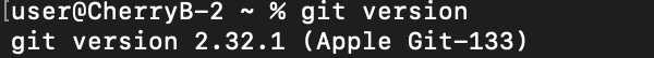 After running the "git version" command on my terminal, Image showing my git version as 2.32.1 (Apple Git-133)