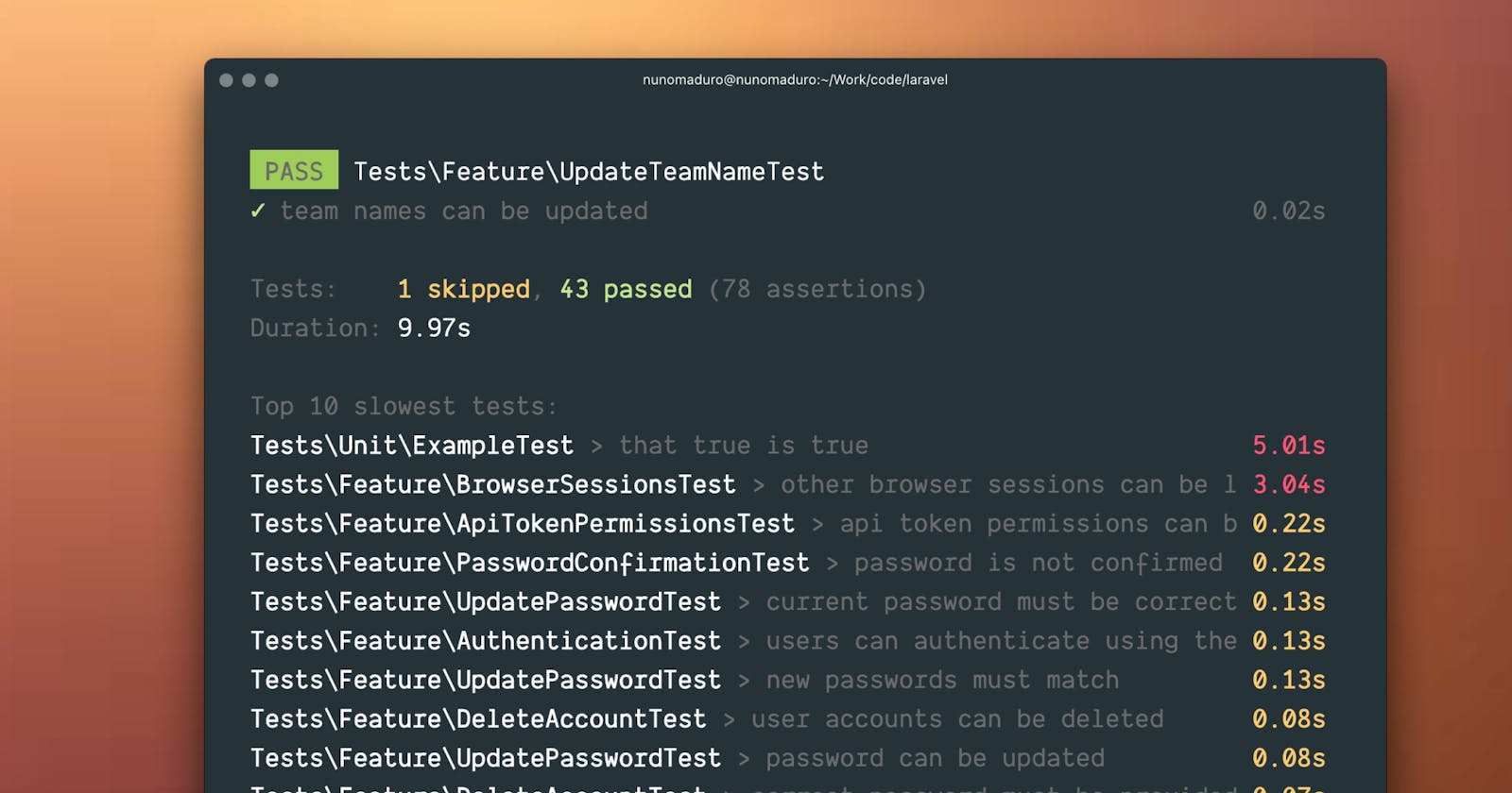 Laravel 10 will include a profile option to find slow tests