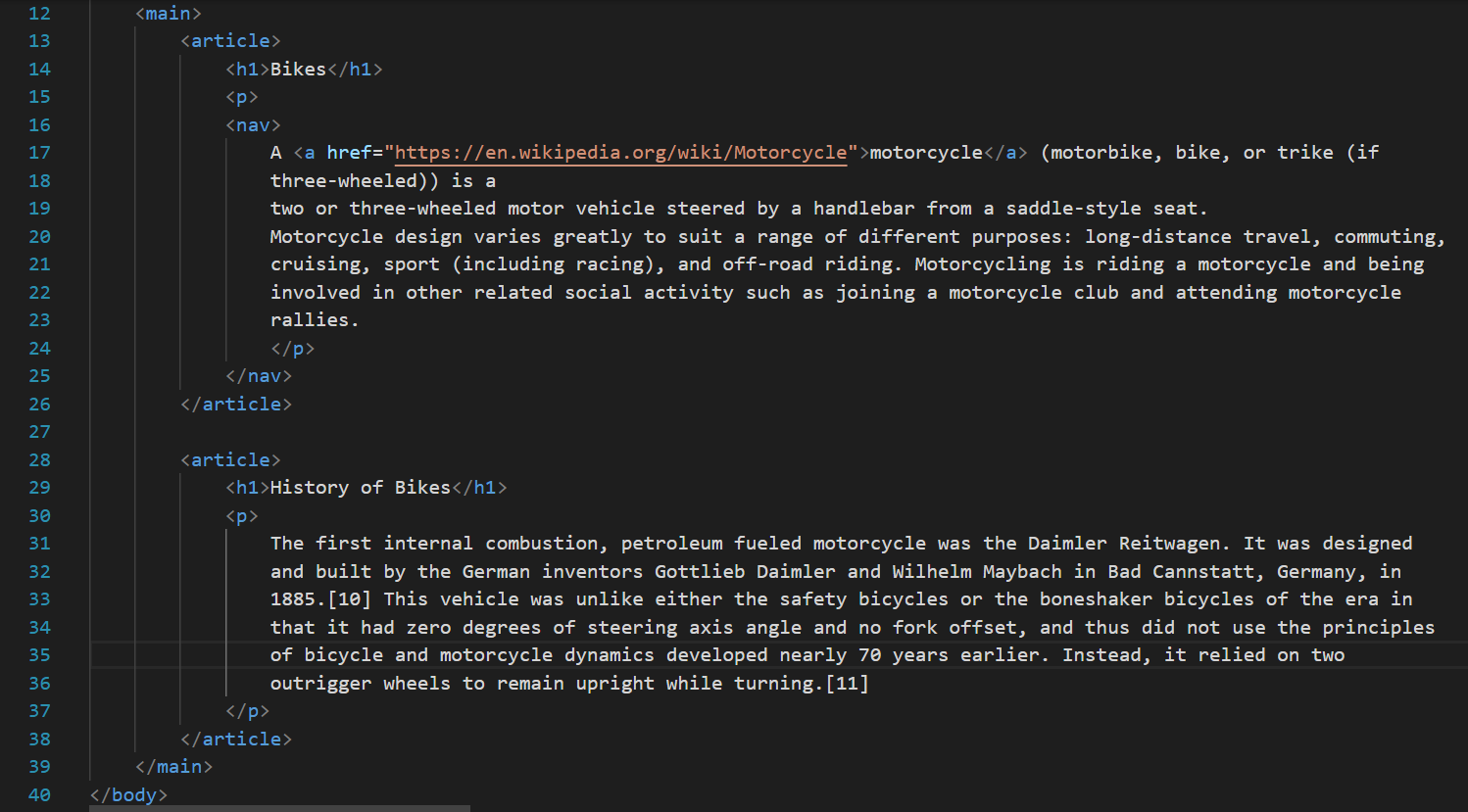 - Explaining the HTML Elements of meaningful markup