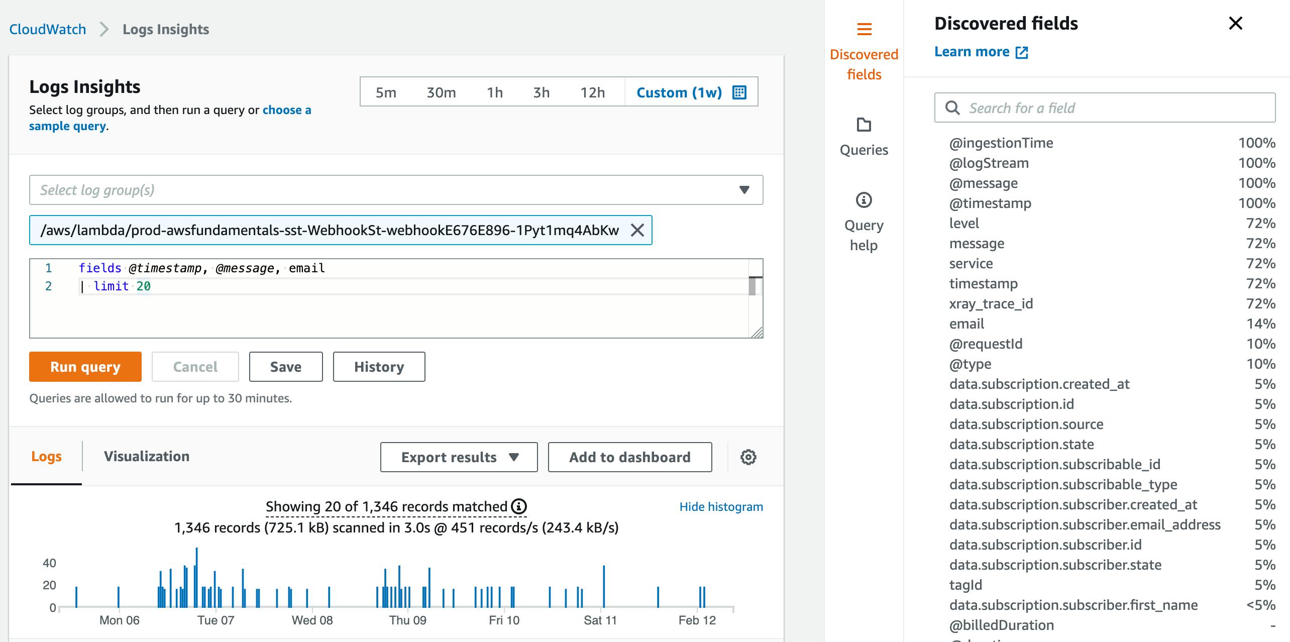 The UI of CloudWatch Log Insights