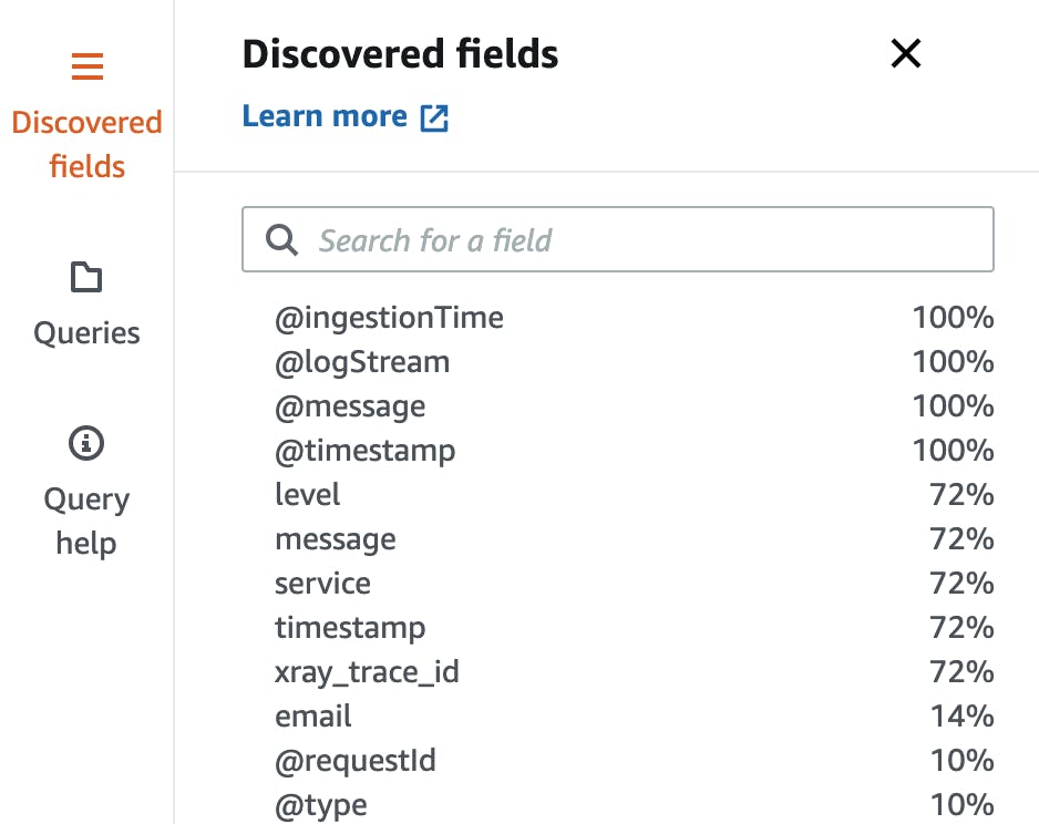 CloudWatch Log Insights Discovered Fields