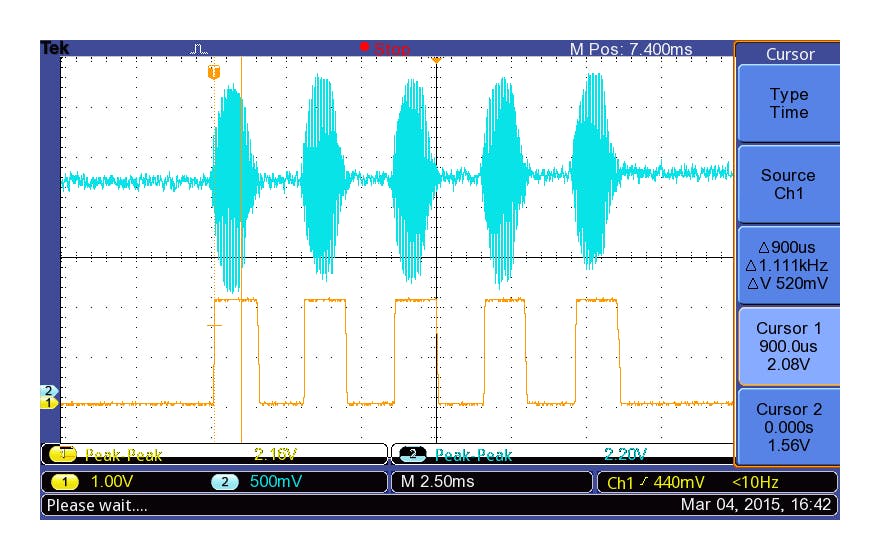 Oscilloscope trace showing the mating call in question