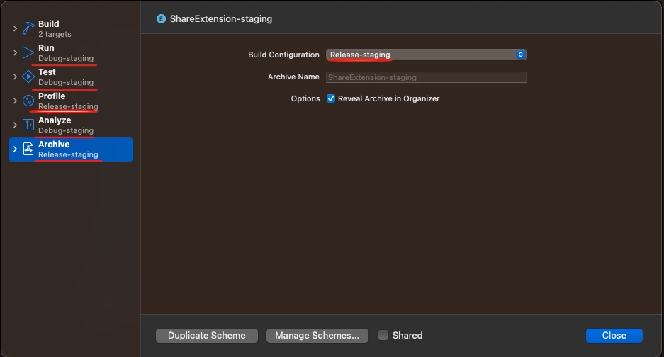 Create a new Share Extension scheme for staging