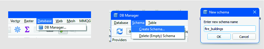 create new schemas in QGIS data base manager