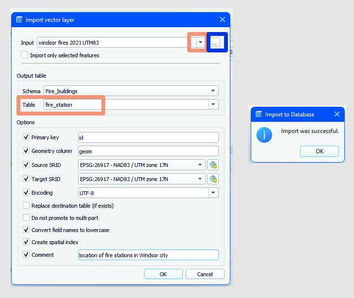 import datasets from QGIS workspace or device directory to databse manager tool