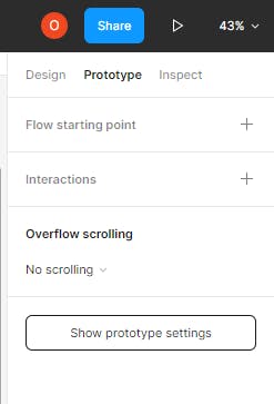 Prototype panel when a frame is selected