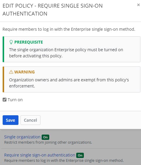 Bitwarden's Single organization policy is a requirement for single sign-on authentication policy.