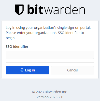 Bitwarden SSO requires an SSO identifier so end users can find their organization.