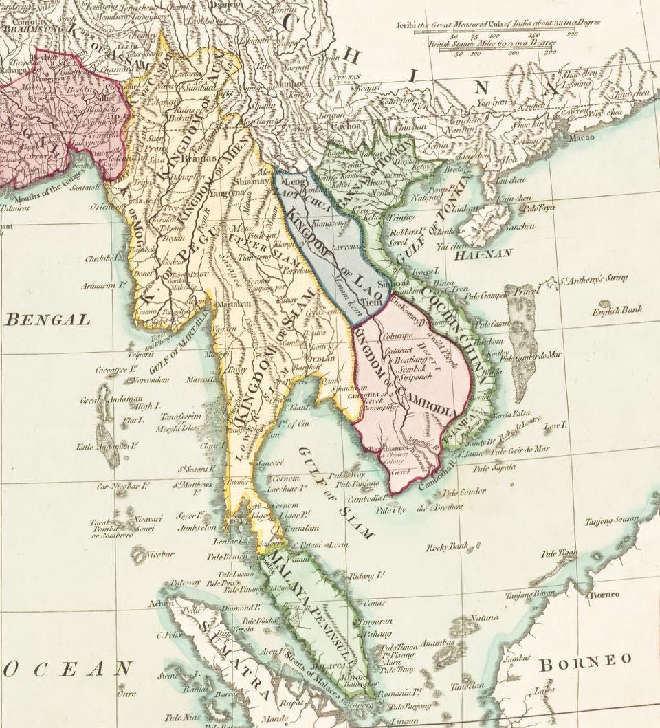၁၇၈၆ ခုနစ်က အရှေ့တောင်အာရှ ရဲ့ မြေပုံ