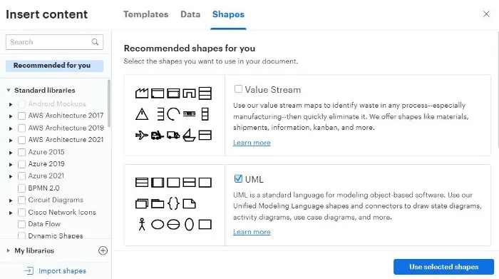 Templates available in Lucidchart