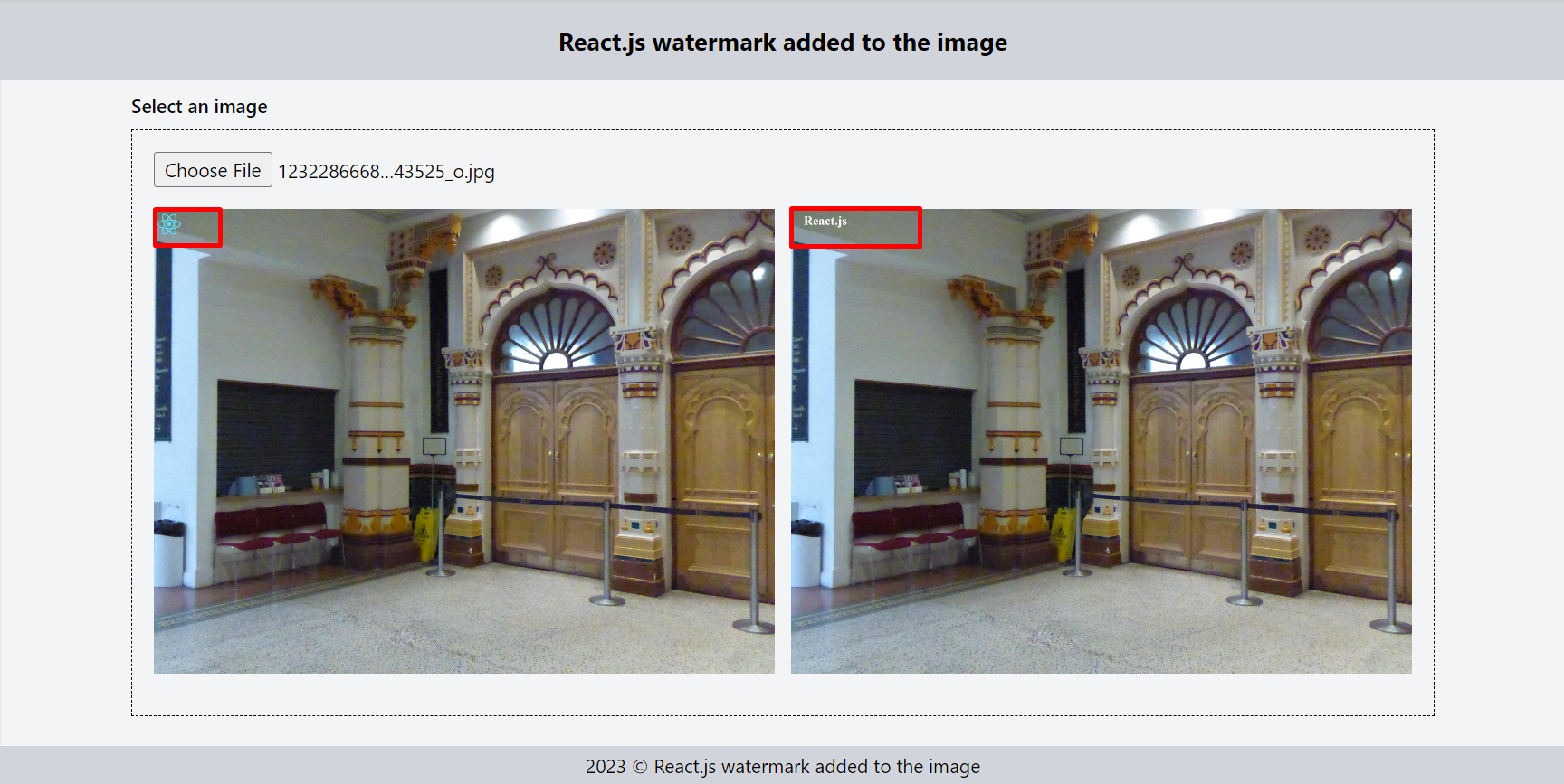 React.js watermark added to the image