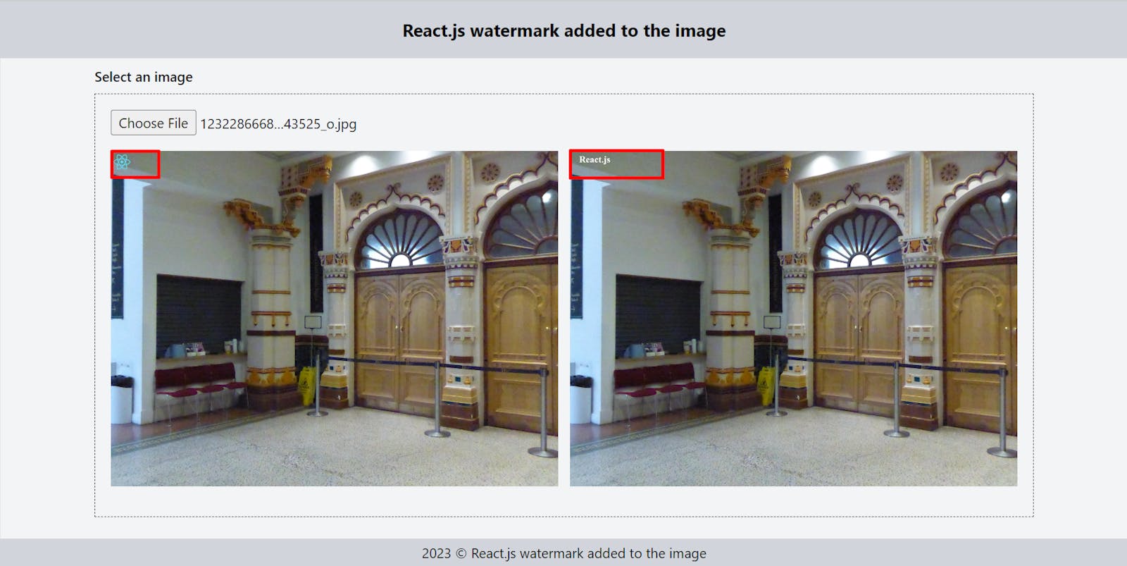 React.js watermark added to the image