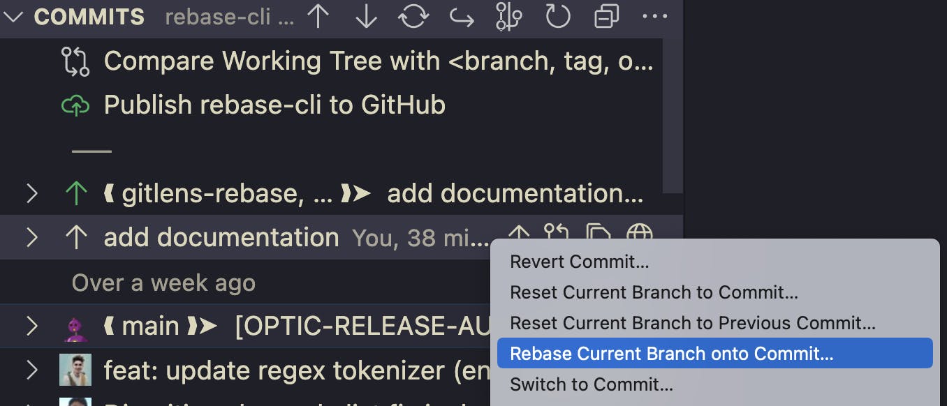 Rebase Current Branch onto Commit